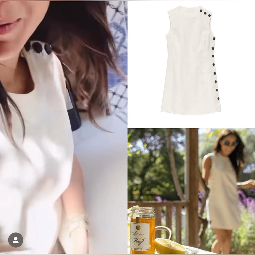 Doen Cream Mini Dress with Black Buttons